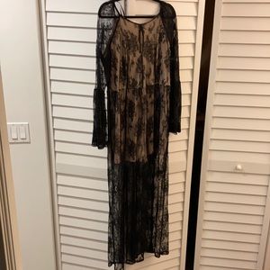 Floor length black lace dress with champagne slip
